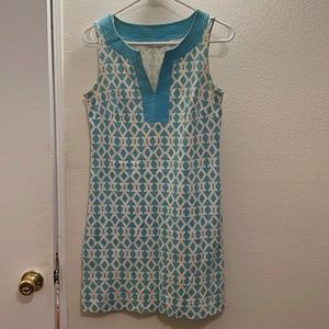 Blue and white design dress